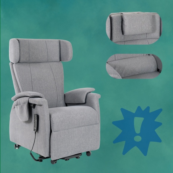 Eine Abbildung eines Pflegesessels mit Aufstehfunktion mit Zubeh&ouml;r