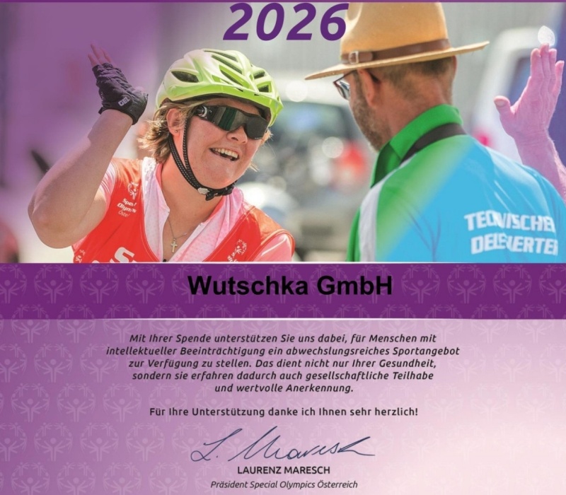 Die Partnerschaftsurkunde der Fa. Wutschka von den Special Olympics &Ouml;sterreich