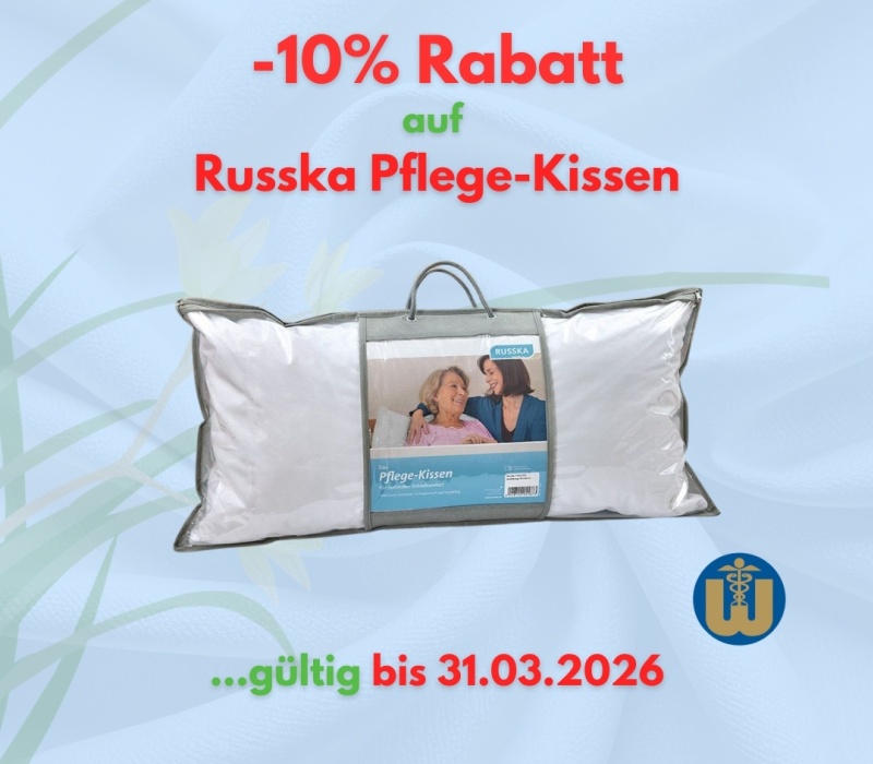 Ein Pflegekissen der Firma Wutschka im Fr&uuml;hlingsangebots-Design - 10% Rabatt im M&auml;rz werden angepreist