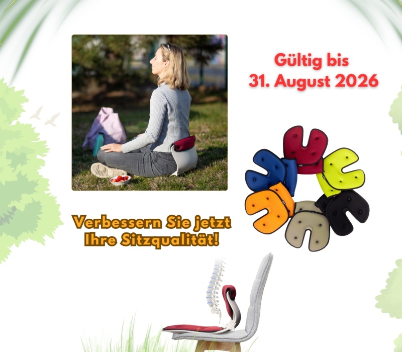 Das Sujet beschreibt die Sommeraktion f&uuml;r den Ori-Back: einen tragbaren ergonomischen Sitz f&uuml;r verbesserte Sitzqualit&auml;t - g&uuml;ltig bis 31. August 2026.